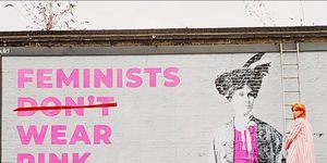 Pink, Street art, Wall, Text, Poster, Advertising, Magenta, Art, Mural, Banner, 
