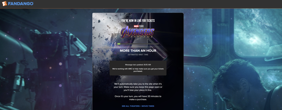 fandango avengers endgame tickets presale wait screen etc