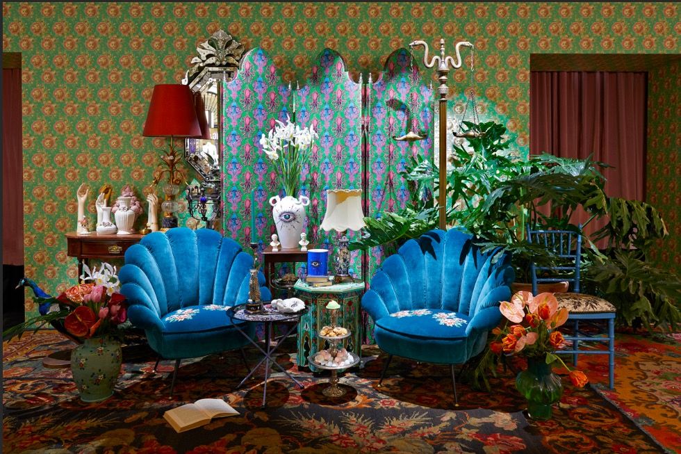 Blue, Majorelle blue, Room, Interior design, Plant, Houseplant, Flower, Tree, House, Screenshot, 