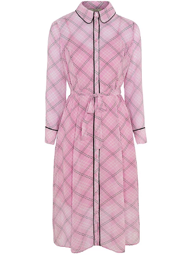 Clothing, Pink, Coat, Outerwear, Sleeve, Trench coat, Dress, Collar, Magenta, Robe, 
