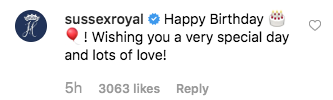 Prince Harry and Meghan Markle's account left on a post from Prince William and Kate Middleton's account celebrating George's sixth birthday.