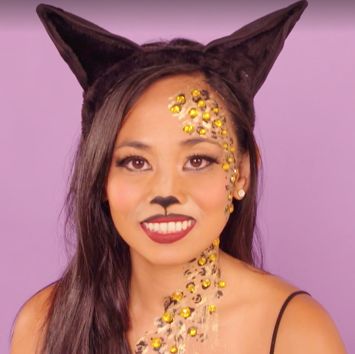 Furry Feline Halloween Mask with Glam Bow