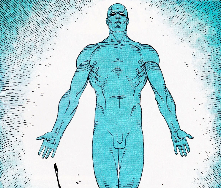 Blue, Standing, Human, Muscle, Dr. Manhattan, Illustration, Sketch, Drawing, Fictional character, Art, 