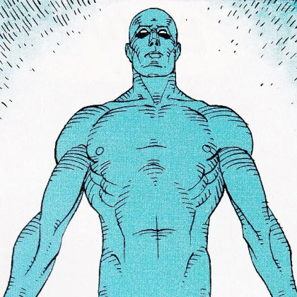 Blue, Standing, Human, Muscle, Dr. Manhattan, Illustration, Sketch, Drawing, Fictional character, Art, 
