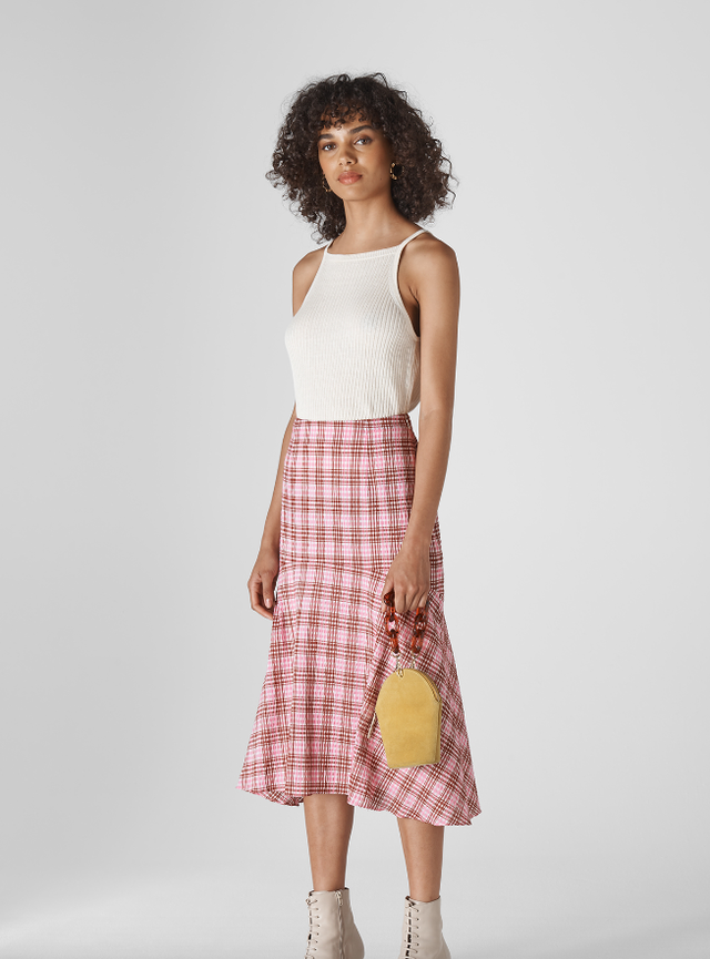 Mango check midi skirt in clearance pink