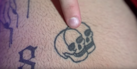 Tattoo, Temporary tattoo, Finger, Arm, Hand, Drawing, Design, Skull, Flesh, Pattern, 