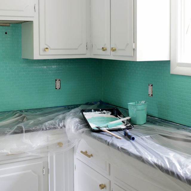 Countertop, Room, Green, Property, Turquoise, Kitchen, Cabinetry, Floor, Furniture, Wall, 