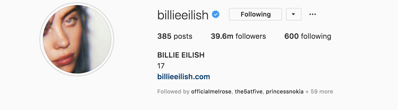 billie eilish instagram followers