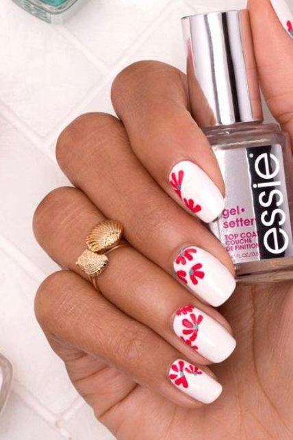 Best White Nail Designs - White Nails With Tropical Flowers