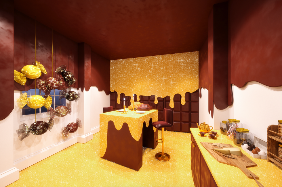 Yellow, Function hall, Room, Interior design, Textile, Restaurant, Building, Table, Furniture, Banquet, 