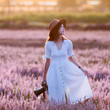People in nature, Lavender, Photograph, Beauty, Grass, Light, Purple, Dress, Meadow, Spring, 