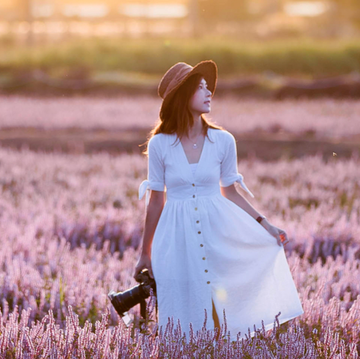 People in nature, Lavender, Photograph, Beauty, Grass, Light, Purple, Dress, Meadow, Spring, 