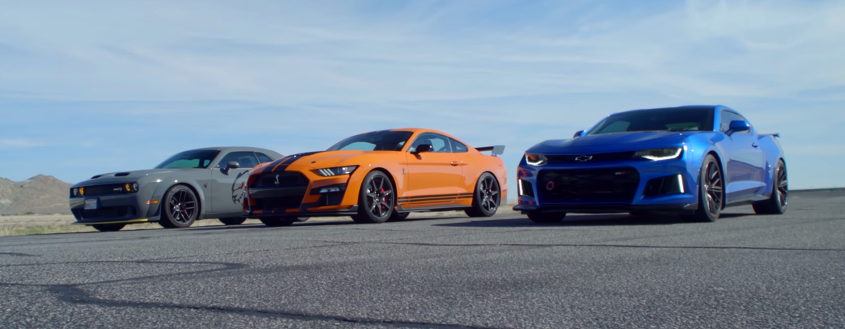 Ford Mustang Shelby GT500 vs Challenger Redeye vs Camaro ZL1 Race