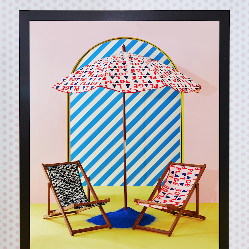 Anthropologie x Clare V. beach chairs and umbrella