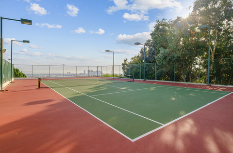 tennis court with view of Los Angeles