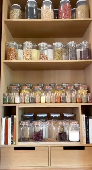 Shelf, Product, Mason jar, Shelving, Pantry, Spice rack, Room, Food storage, Furniture, Home accessories, 