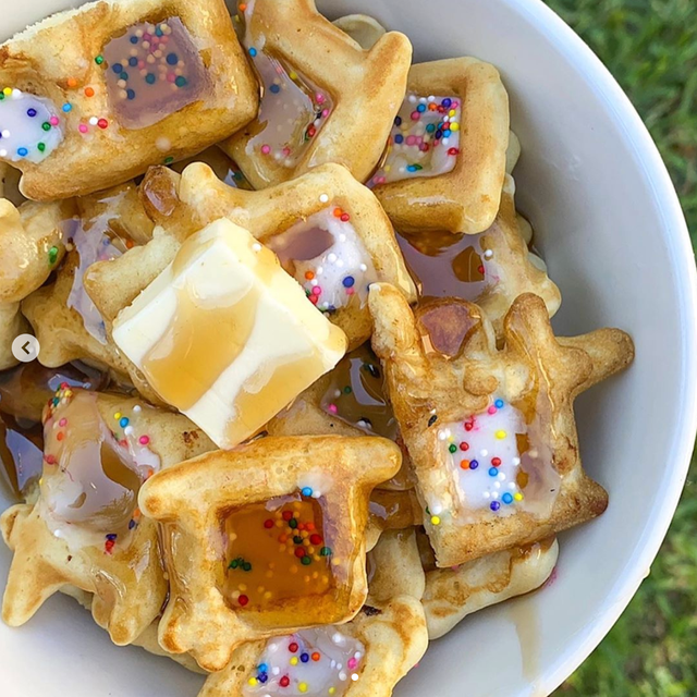 waffle cereal with icing and sprinkles