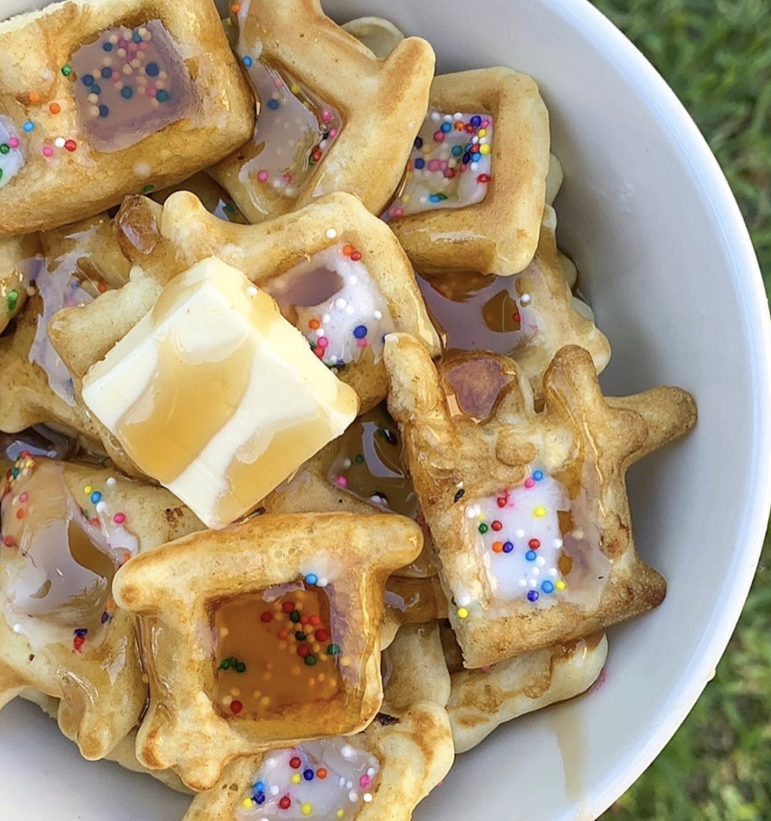 waffle cereal with icing and sprinkles