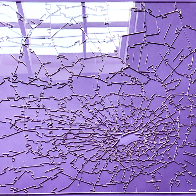 shattered glass clear puzzle on purple background