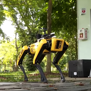 spot, the robotic dog, walking through a park in singapore