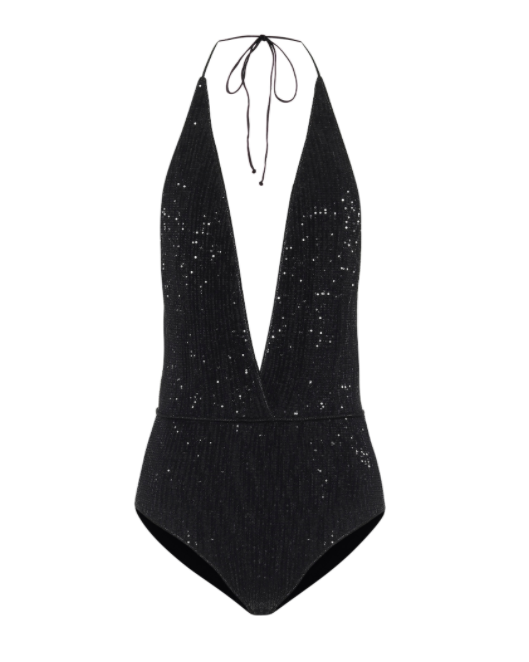 oseree pailettes plunging black swimsuit   £234