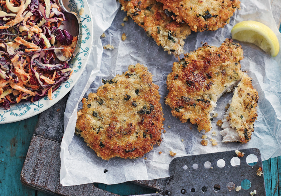 Pork schnitzel with coleslaw recipe