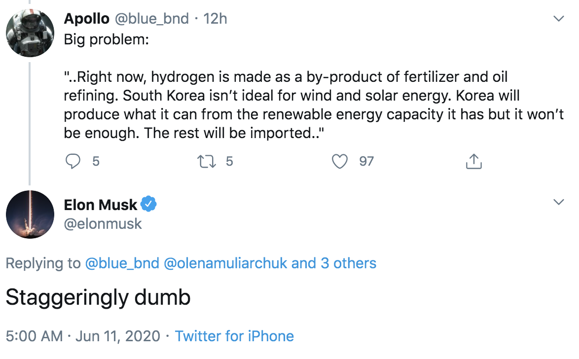 Elon musk on deals hydrogen