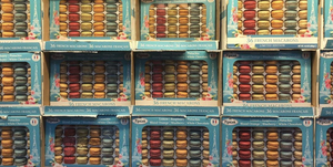 french macarons on shelves in costco