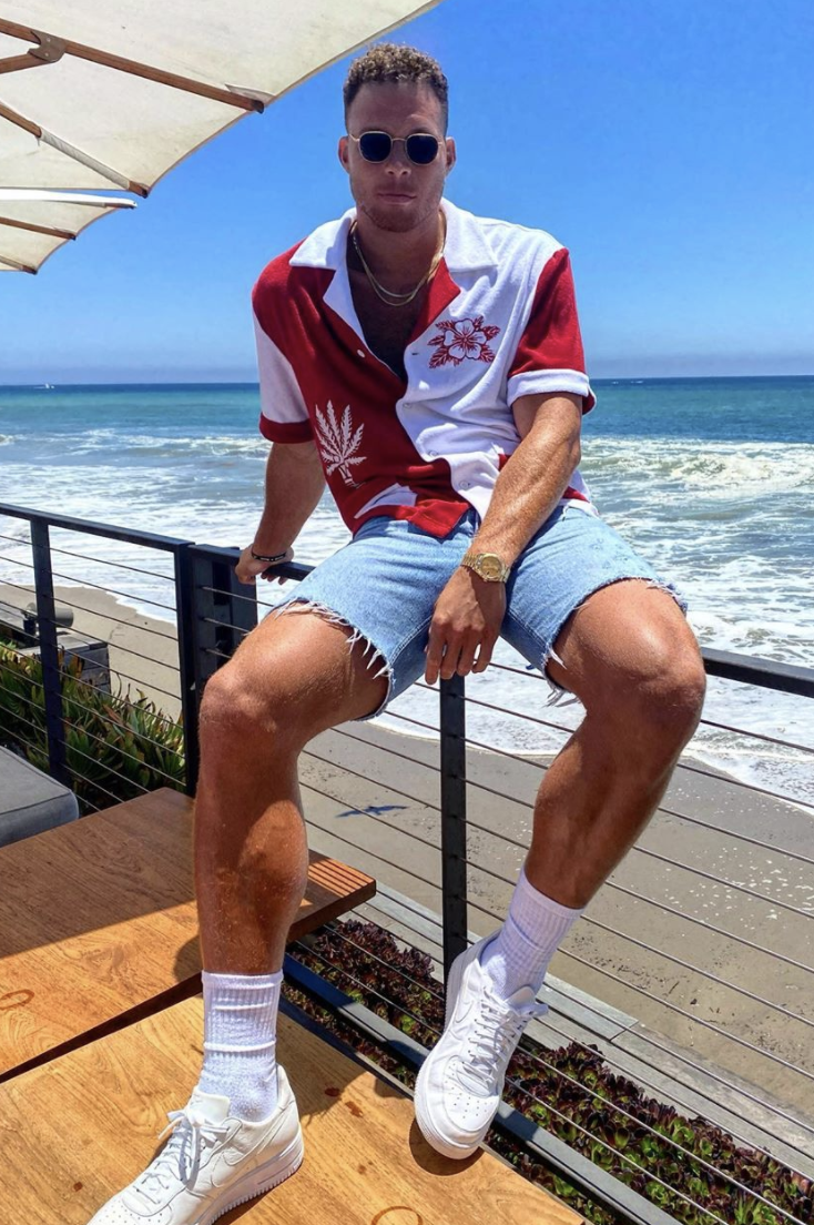Blake Griffin Wears a Tombolo Shirt and Jean Shorts for Summer