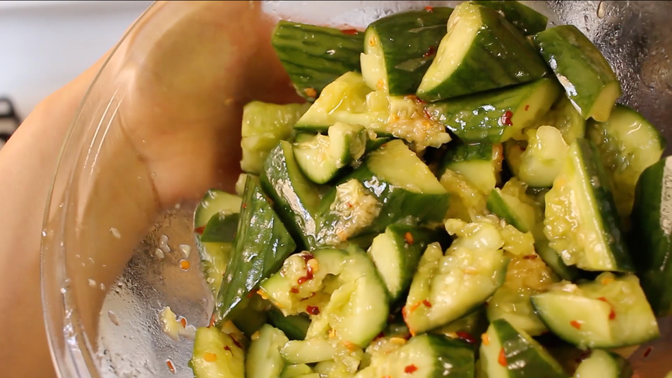 Chili oil smashed cucumber delishcom