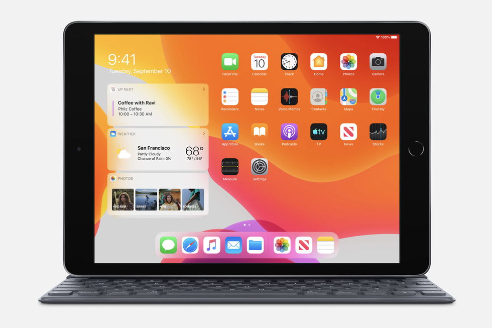 new 8th gen ipad shown with keyboard attachment