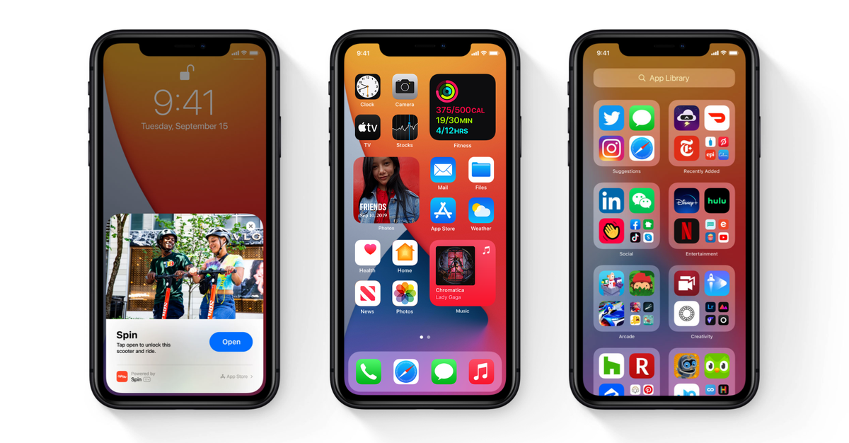 iphones with the ios 14 software displayed