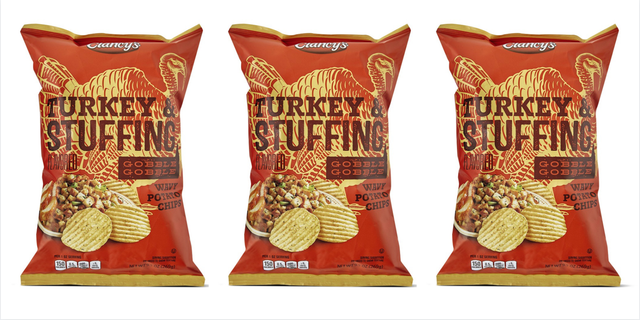 aldi turkey and stuffing chips, wavy potato chips, clancys thanksgiving chips
