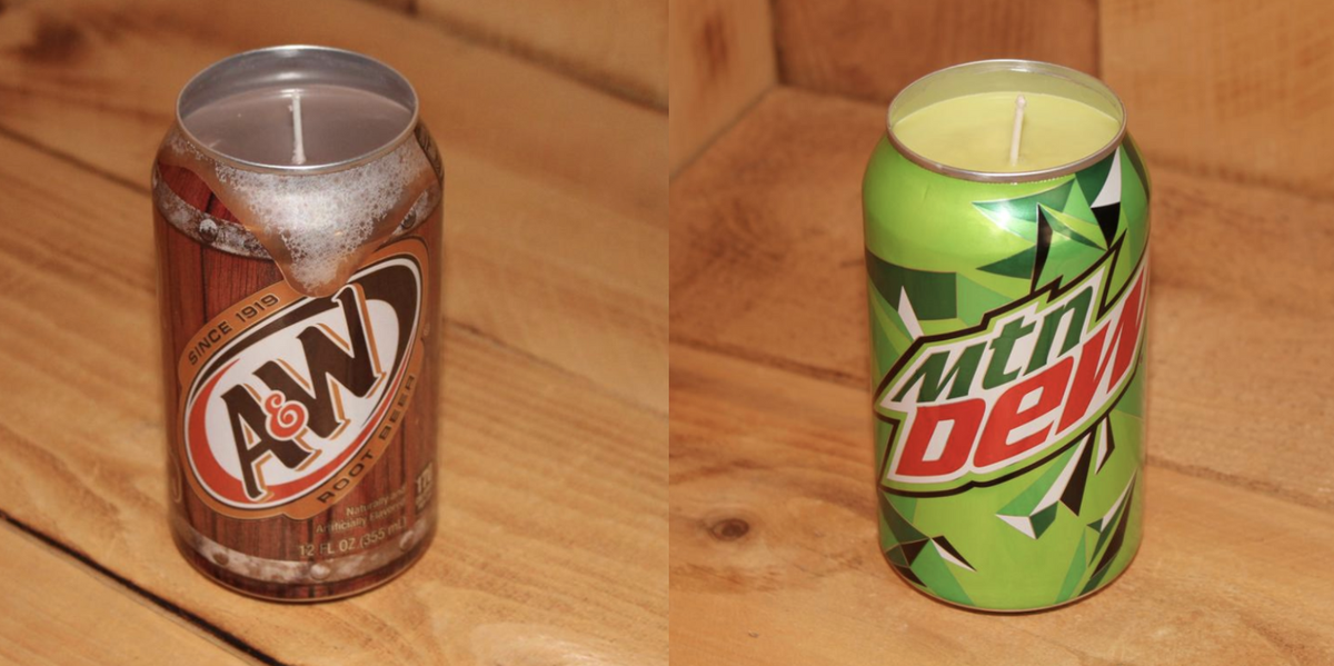 etsy handmade candles, soda can candles, upcycled soda can, single wick candles, soda scented candles