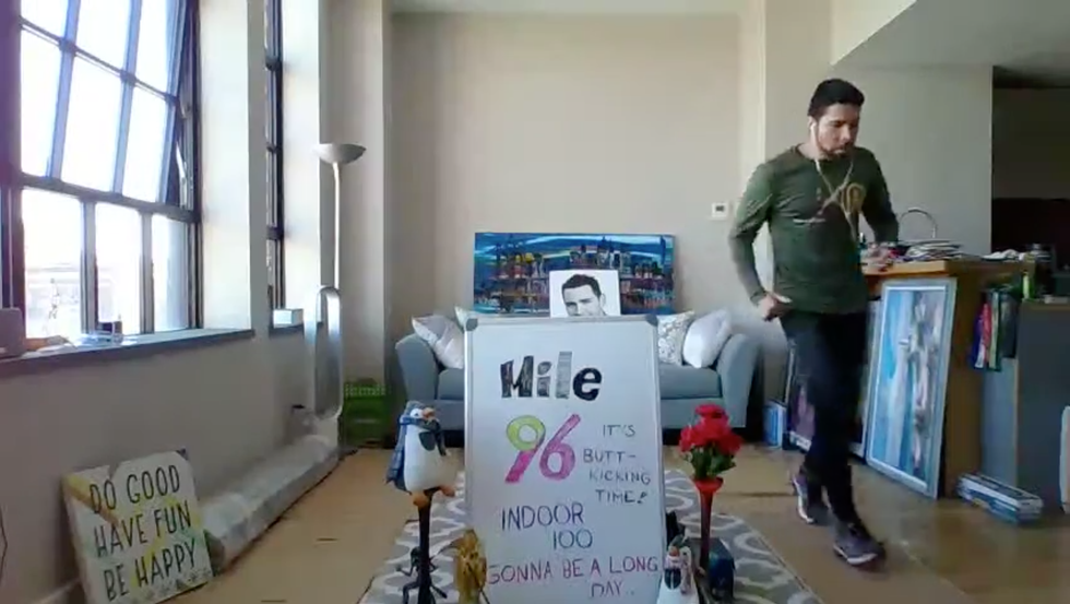 michael ortiz takes laps around his apartment one loop equaled 40 feet