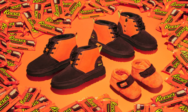 ugg x hershey's collaboration, orange and brown reese's designs