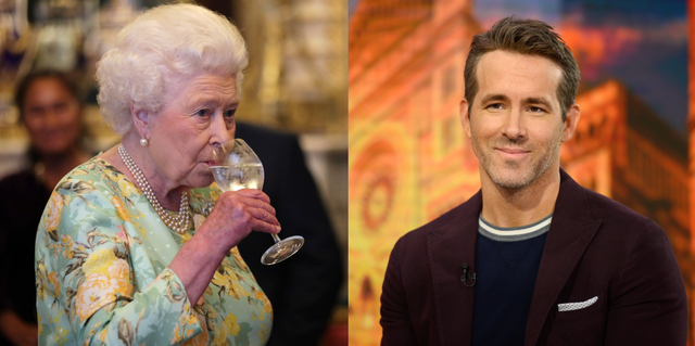 queen elizabeth drinking from a glass, ryan reynolds