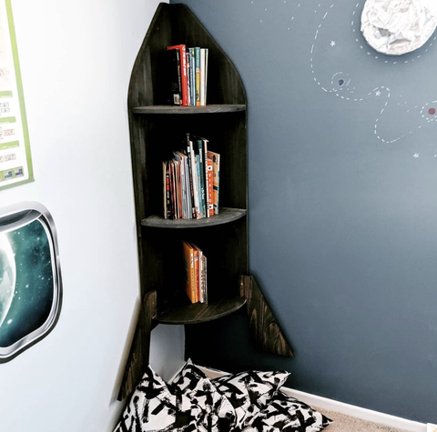 rocket ship corner bookcase
