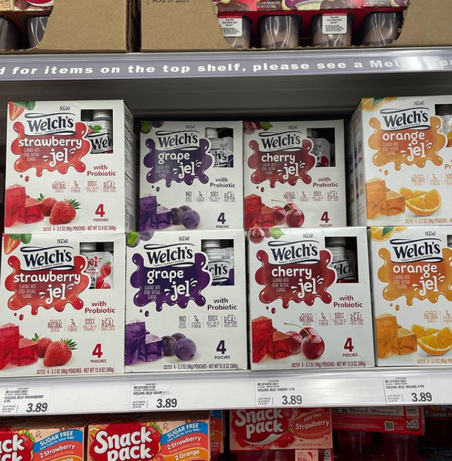 welch's jel pacjs in strawberry, grape, cherry, or orange flavors