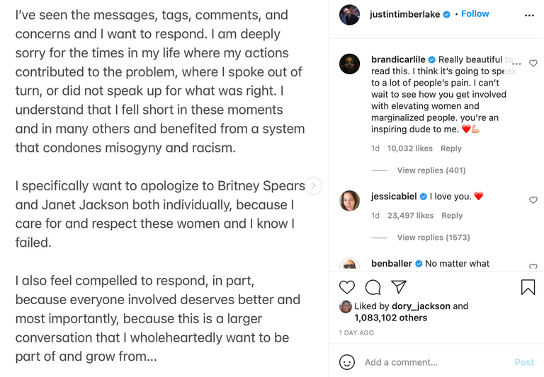 Jessica Biel Supports Justin Timberlake's Britney, Janet Apology