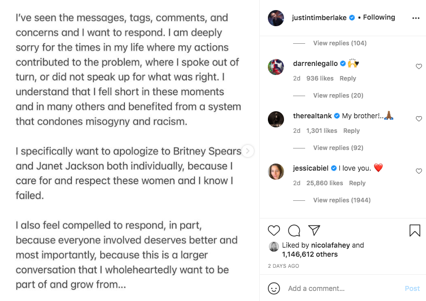 Who cares if Jessica Biel told Justin Timberlake to apologise to her on  Instagram?