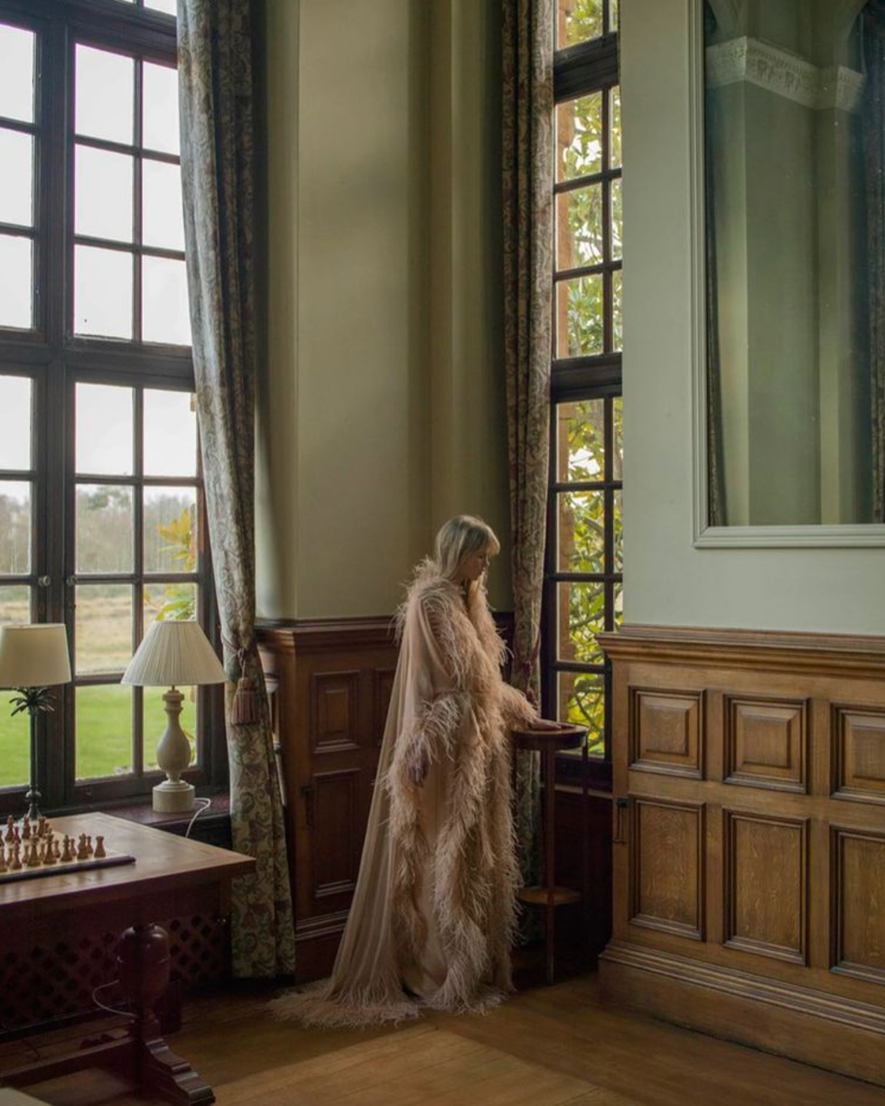 khyeli feather wedding dress