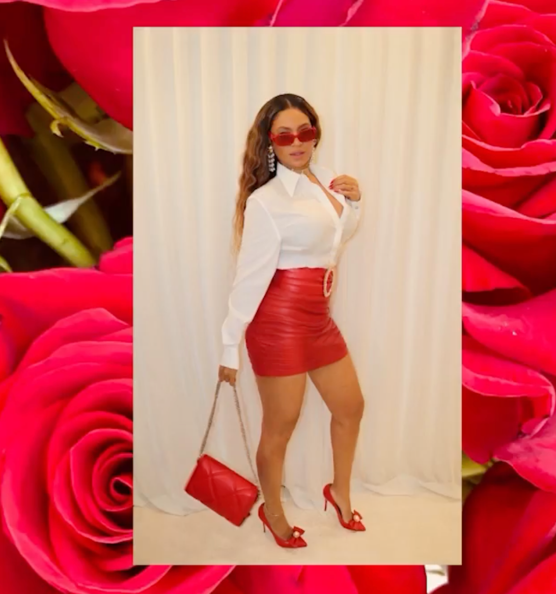 See Beyoncé's Red-Hot Leather Miniskirt Look for Valentine's Day