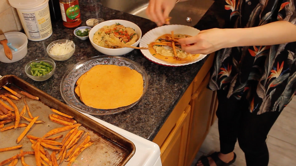 June brings together chickpea rolls and sweet potato fries