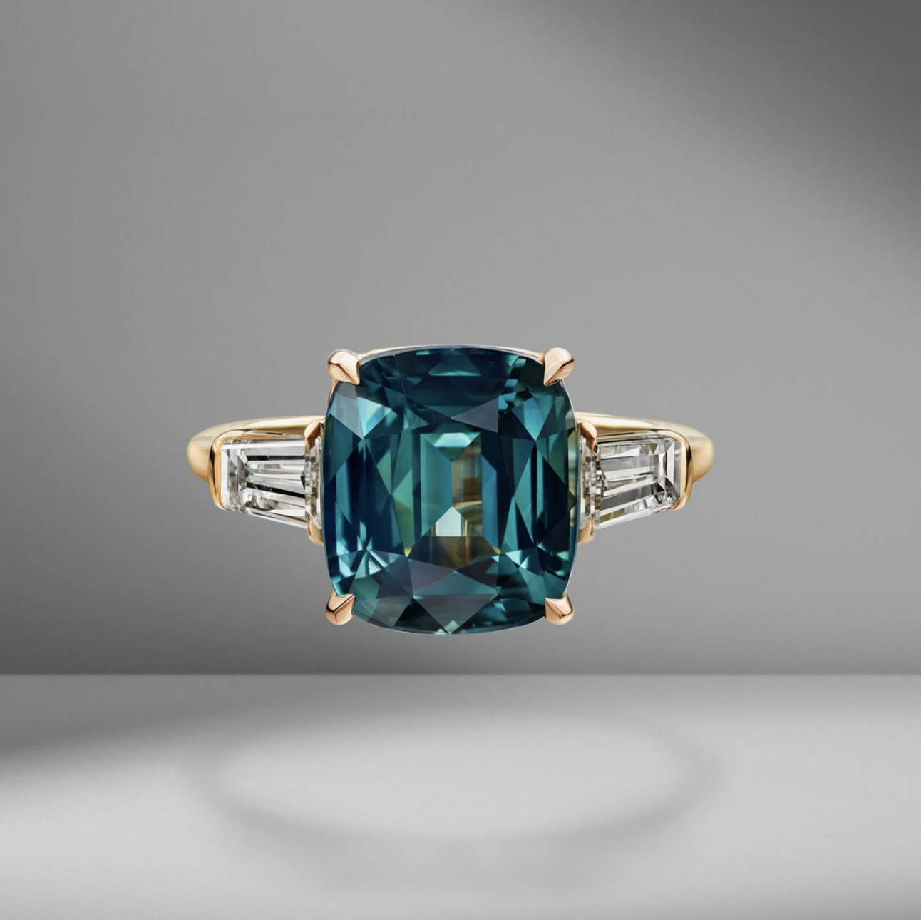 Green Blue Sapphire Engagement Ring Set - MollyJewelryUS