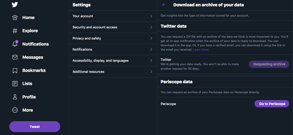 screenshot of twitter settings page