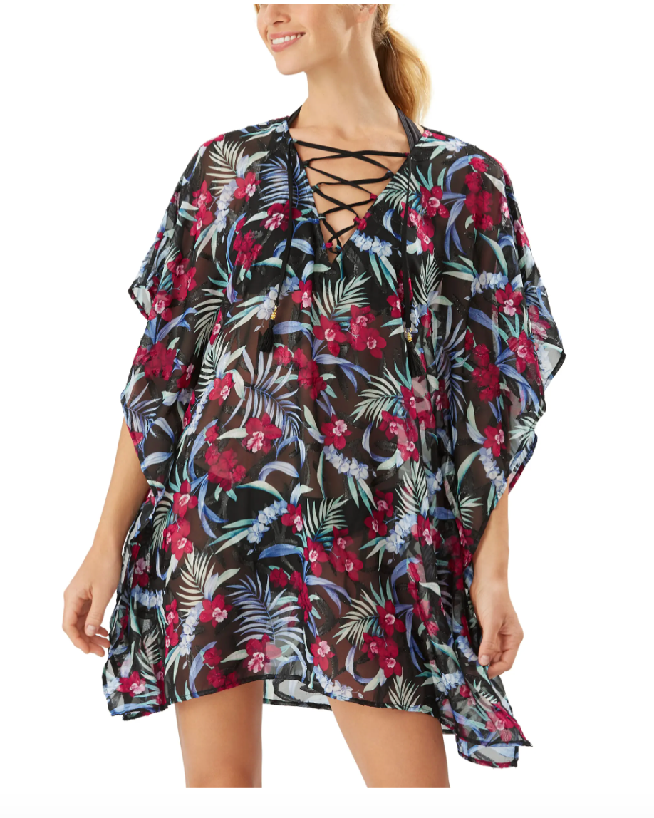 Sheer Swimsuit Cover-Up Wrinkle Chiffon Sarong in Black