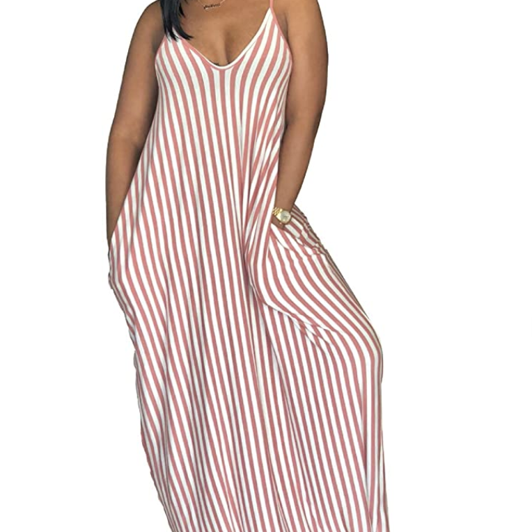 perzeal women casual summer stripe maxi