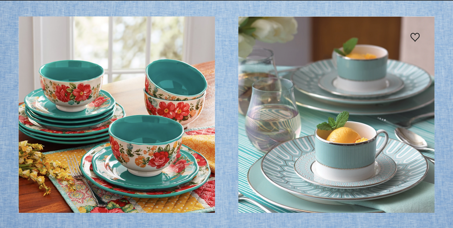 Set of 2 Pioneer Woman Coffee Mugs Stoneware Aqua Blue W/Floral