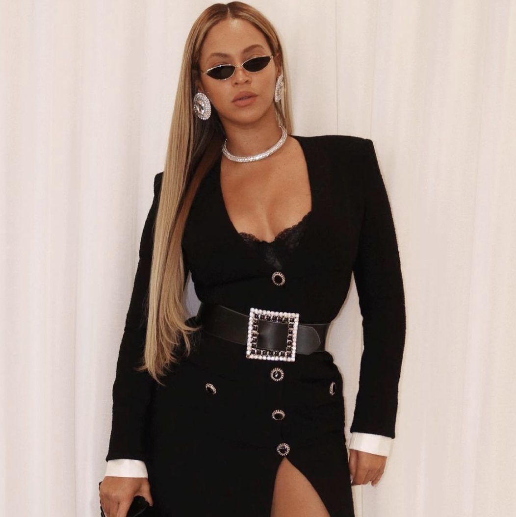 Beyoncé Wears a Black Alessandra Rich Maxi Dress with a Leg Slit